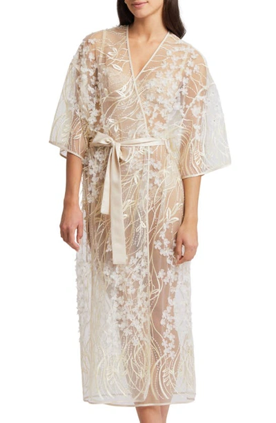 Shop Rya Collection Kiss Flower Appliqué Robe In Champagne