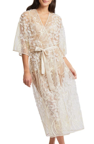 Shop Rya Collection Kiss Flower Appliqué Robe In Champagne