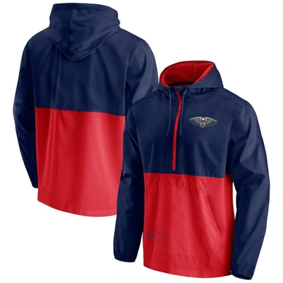 Shop Fanatics Branded Navy/red New Orleans Pelicans Anorak Block Party Windbreaker Half-zip Hoodie Jacket