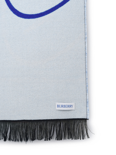 Shop Burberry Woman  Blue Wool And Silk Scarf