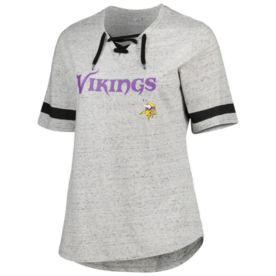 Shop Profile Heather Gray Minnesota Vikings Plus Size Lace-up V-neck T-shirt