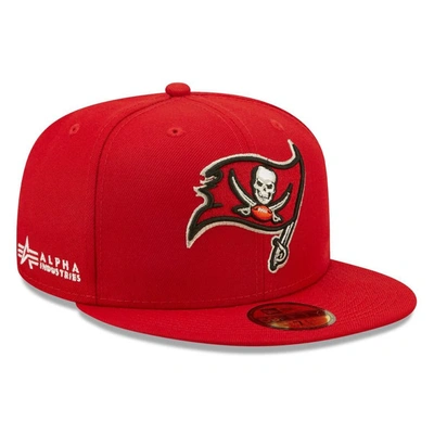 Shop New Era X Alpha Industries Scarlet Tampa Bay Buccaneers Alpha 59fifty Fitted Hat