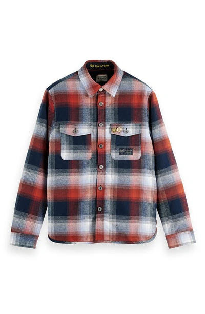 Shop Scotch & Soda Teddy Organic Cotton Overshirt Jacket In 6501-blue Red Check