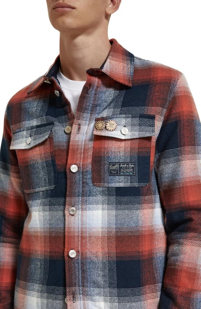 Shop Scotch & Soda Teddy Organic Cotton Overshirt Jacket In 6501-blue Red Check