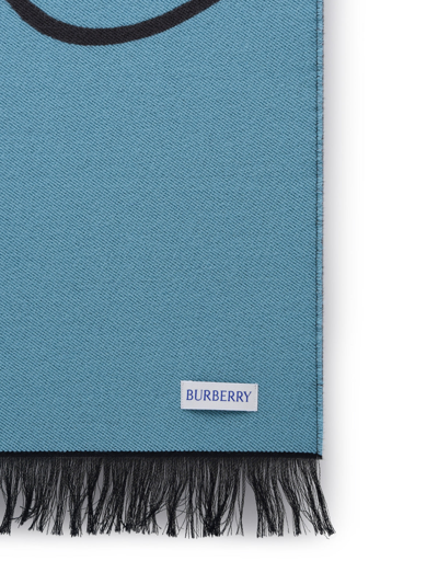 Shop Burberry Woman  Two-tone Wool And Silk Scarf In Blue
