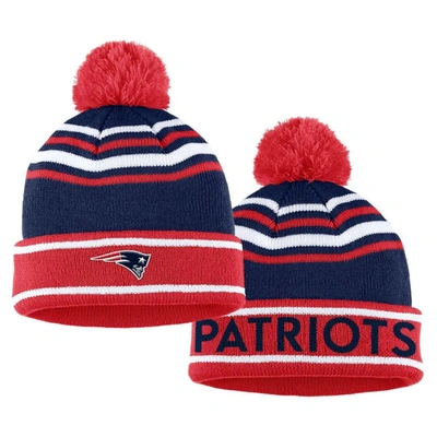 Shop Wear By Erin Andrews Red New England Patriots Colorblock Cuffed Knit Hat With Pom And Scarf Set