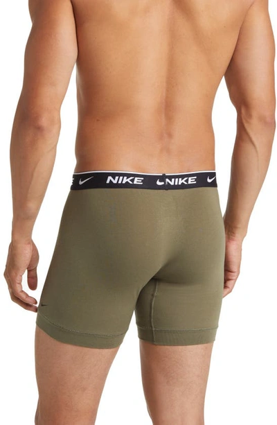 Shop Nike Dri-fit Essential Assorted 3-pack Stretch Cotton Boxer Briefs In Medium Olive