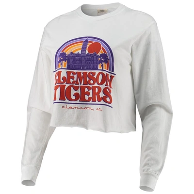 Shop Image One White Clemson Tigers Retro Campus Crop Long Sleeve T-shirt