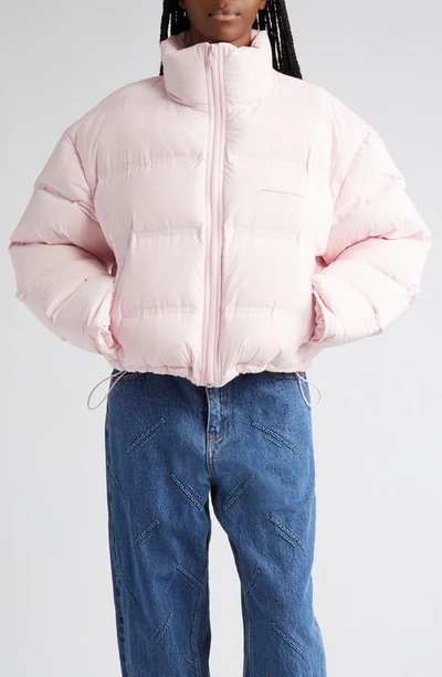 Shop Alexander Wang Reflective Logo Crop Down Puffer Coat In Light Pink