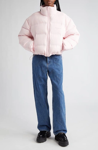 Shop Alexander Wang Reflective Logo Crop Down Puffer Coat In Light Pink