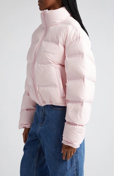 Shop Alexander Wang Reflective Logo Crop Down Puffer Coat In Light Pink
