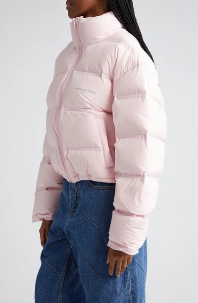 Alexander Wang Logo-jacquard Cropped Puffer Jacket In Light Pink