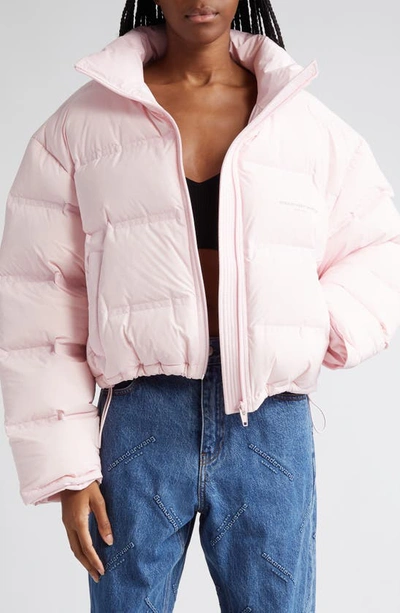 Shop Alexander Wang Reflective Logo Crop Down Puffer Coat In Light Pink