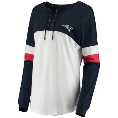 Shop New Era Navy/white New England Patriots Athletic Varsity Lace-up Long Sleeve T-shirt