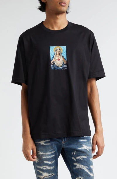 Shop Dolce & Gabbana Crystal Embellished Cotton Jersey Graphic T-shirt In Black