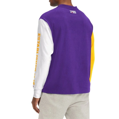 Shop Tommy Jeans Purple Los Angeles Lakers Richie Color Block Long Sleeve T-shirt In Black