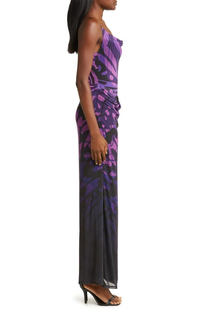Afrm Gillian Maxi Dress In Purple Mesh With Butterfly Ombre Print In Butterfly Ombre