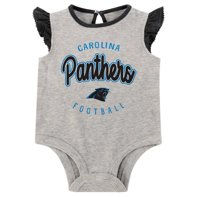 Shop Outerstuff Girls Infant Heather Gray/black Carolina Panthers All Dolled Up Three-piece Bodysuit, Skirt & Bootie