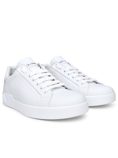 Shop Dolce & Gabbana Man  Portofino White Leather Sneakers