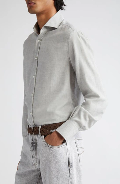 Shop Brunello Cucinelli Basic Fit Cotton & Cashmere Twill Button-up Shirt In C043-grey