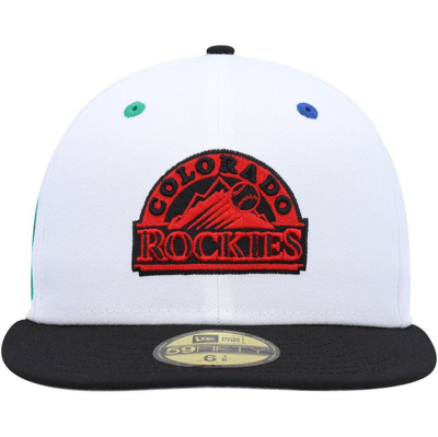 Shop New Era White/black Colorado Rockies 25th Anniversary Primary Eye 59fifty Fitted Hat