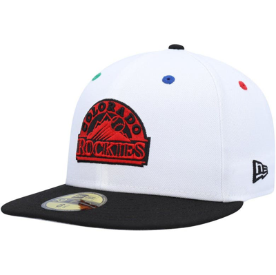 Shop New Era White/black Colorado Rockies 25th Anniversary Primary Eye 59fifty Fitted Hat
