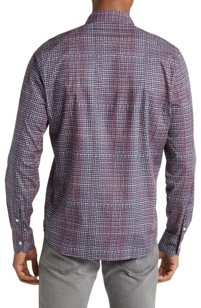 Shop Good Man Brand Grid Stretch Organic Cotton Button-up Shirt In Silver Blurry Grid