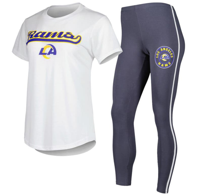 Shop Concepts Sport White/charcoal Los Angeles Rams Sonata T-shirt & Leggings Sleep Set