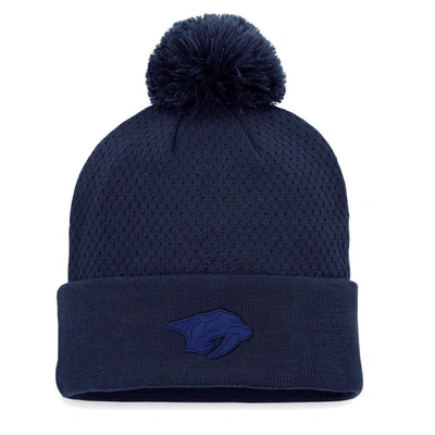 Shop Fanatics Branded Navy Nashville Predators Authentic Pro Road Cuffed Knit Hat With Pom