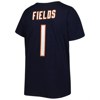 Fanatics Women's Plus Size Justin Fields Navy Chicago Bears Player Name Number V-neck T-shirt In Navy