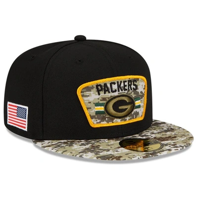 Shop New Era Black/camo Green Bay Packers 2021 Salute To Service 59fifty Fitted Hat