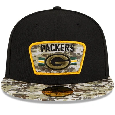 Shop New Era Black/camo Green Bay Packers 2021 Salute To Service 59fifty Fitted Hat