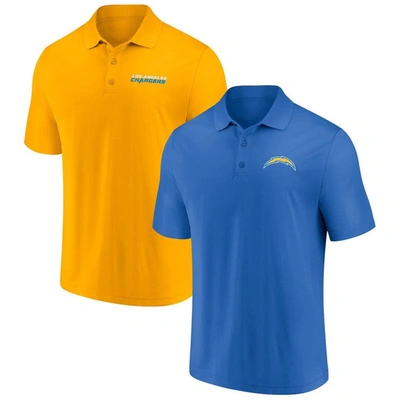 Shop Fanatics Branded Powder Blue/gold Los Angeles Chargers Dueling Two-pack Polo Set