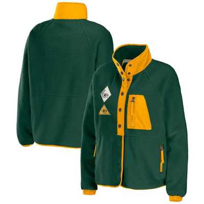Shop Wear By Erin Andrews Green Green Bay Packers Polar Fleece Raglan Full-snap Jacket