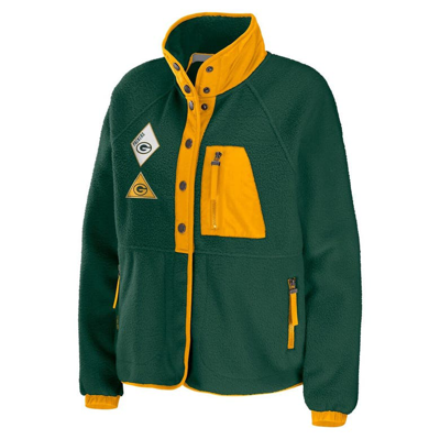 Shop Wear By Erin Andrews Green Green Bay Packers Polar Fleece Raglan Full-snap Jacket