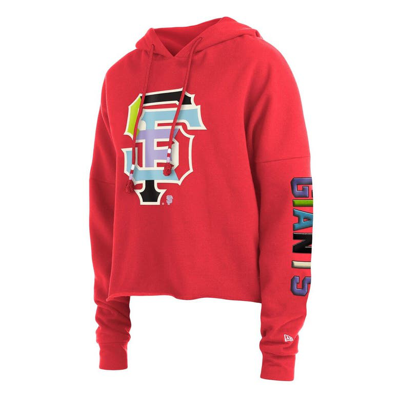 Shop New Era Red San Francisco Giants Fashion High Hip Pullover Hoodie In Coral