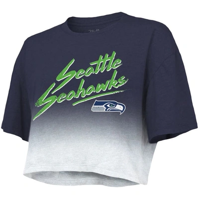Shop Majestic Threads Dk Metcalf Navy/white Seattle Seahawks Dip-dye Player Name & Number Crop Top