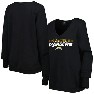 Shop Cuce Black Los Angeles Chargers Sequin Logo V-neck Pullover Sweatshirt