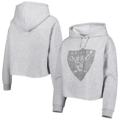Shop Cuce Silver Las Vegas Raiders Crystal Logo Cropped Pullover Hoodie In Gray