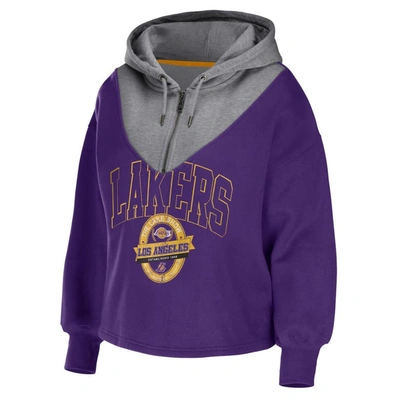 Shop Wear By Erin Andrews Purple Los Angeles Lakers Pieced Quarter-zip Hoodie Jacket