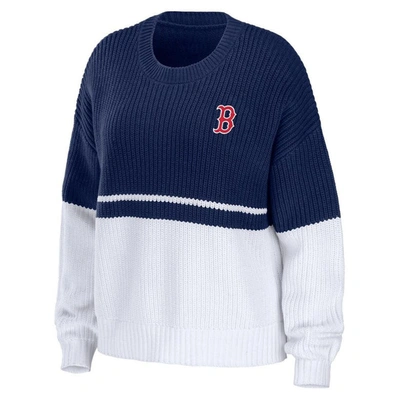 Shop Wear By Erin Andrews Navy/white Boston Red Sox Chunky Pullover Sweatshirt
