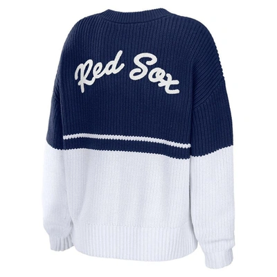 Shop Wear By Erin Andrews Navy/white Boston Red Sox Chunky Pullover Sweatshirt