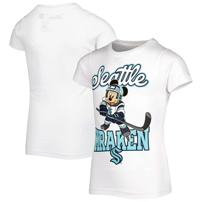 Shop Outerstuff Girls Youth White Seattle Kraken Mickey Mouse Go Team Go T-shirt