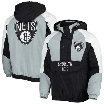 Starter Black Brooklyn Nets Body Check Raglan Hoodie Half-zip Jacket In Black