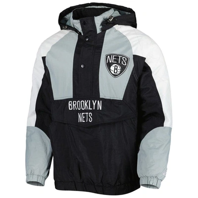 Starter Black Brooklyn Nets Body Check Raglan Hoodie Half-zip Jacket In Black