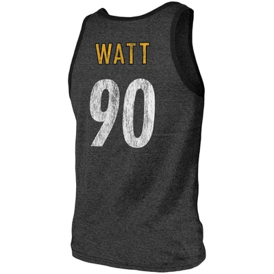 Shop Majestic Threads T.j. Watt Black Pittsburgh Steelers Name & Number Tri-blend Tank Top