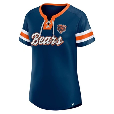 Fanatics Women's Navy Chicago Bears Play Script Lace-up T-shirt In Navy