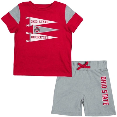 Shop Colosseum Newborn & Infant  Scarlet/gray Ohio State Buckeyes Baby Herman T-shirt & Shorts Set