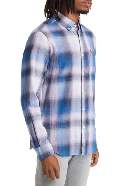 Shop Original Penguin Plaid Slim Fit Button-down Shirt In Azure Blue