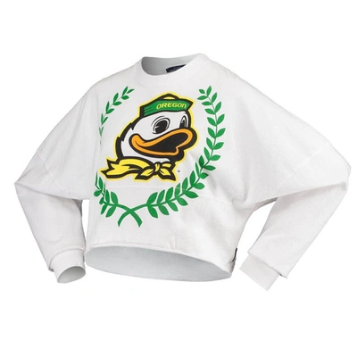 Shop Spirit Jersey White Oregon Ducks Laurels Crop Long Sleeve T-shirt